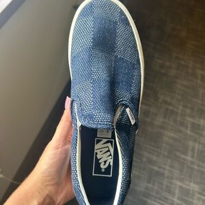 Vans Denim Navy and White Checkered Slip-Ons NIB W 8.5